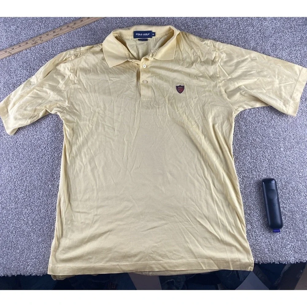Polo Ralph Lauren Golf Yellow Polo Shirt Pima Cotton Polo Plaid Patch Mens XL
